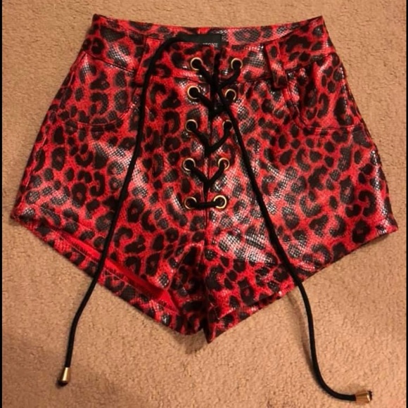Red Leopard Print Shorts Sz 